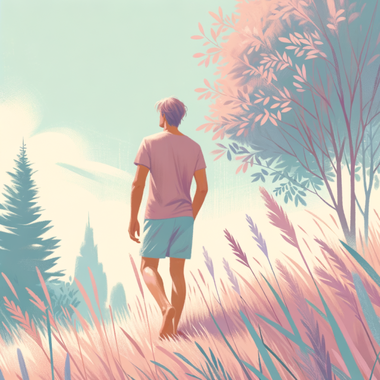 homme marche sur l'herbe