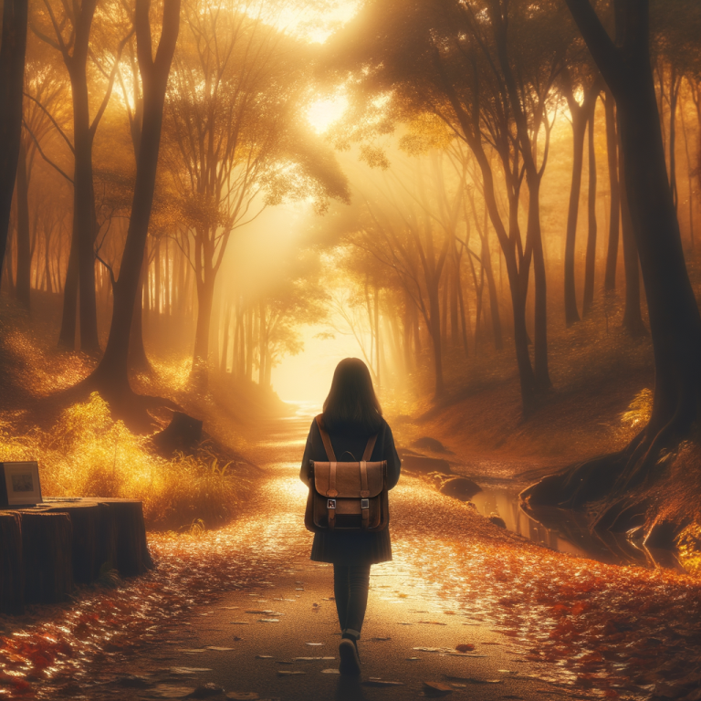 Un chemin forestier baigne par la lumiere du matin