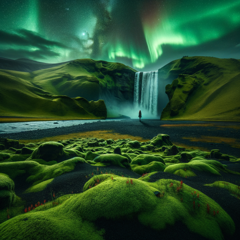 Un paysage islandais spectaculaire des champs de lave recouverts de mousse verte