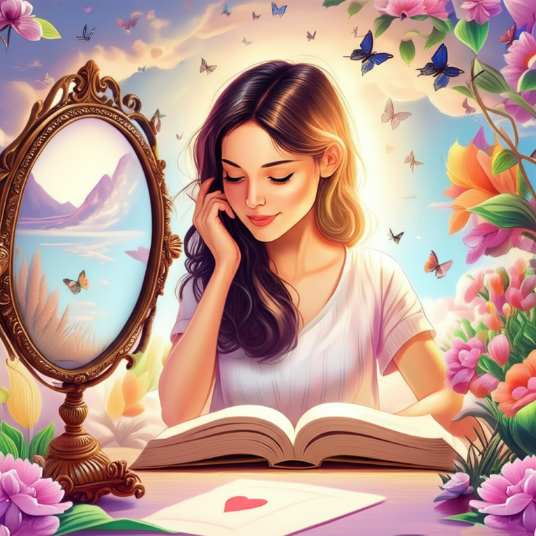 femme lisant devant un miroir