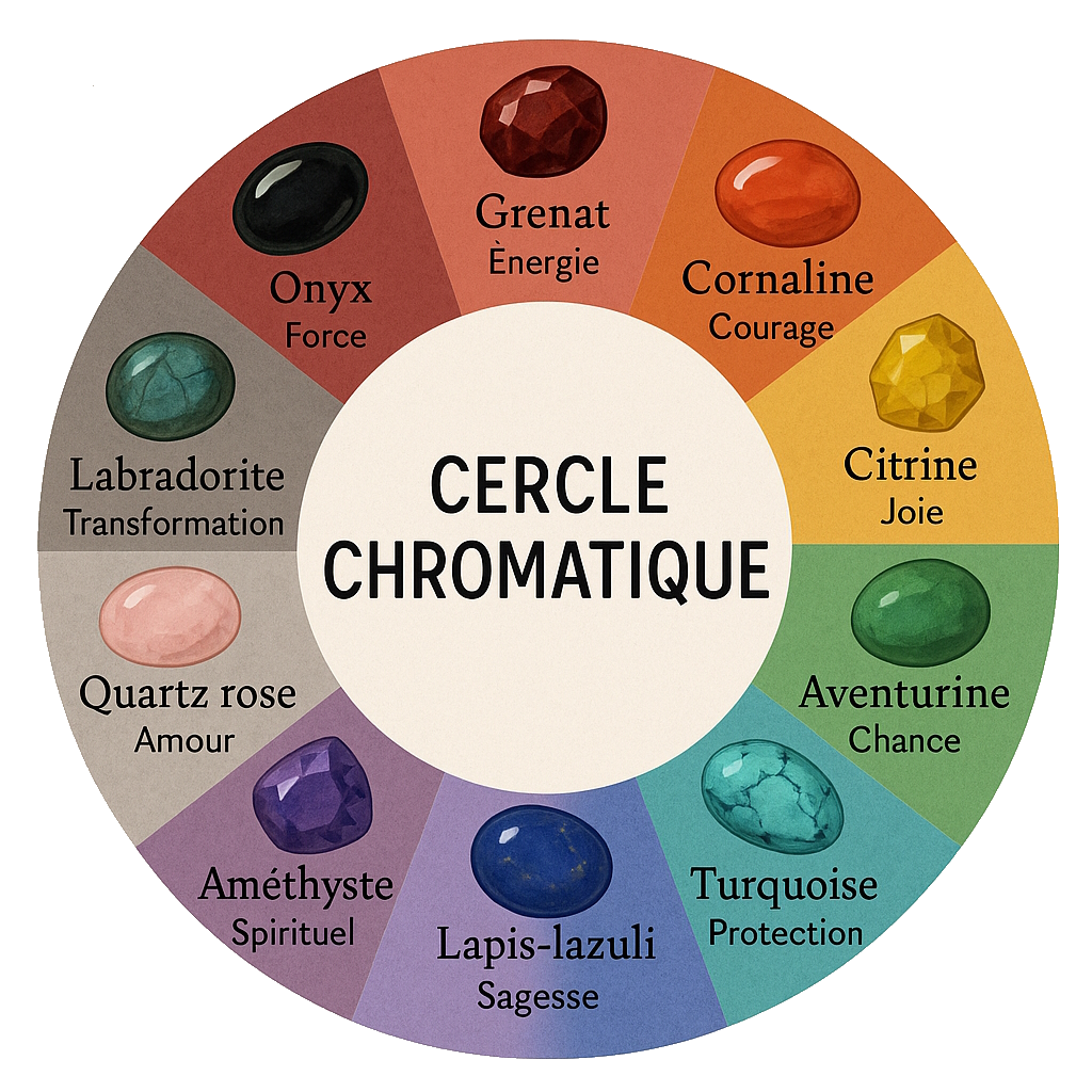 Tableau rond décrivant la signification des pierres symbolique