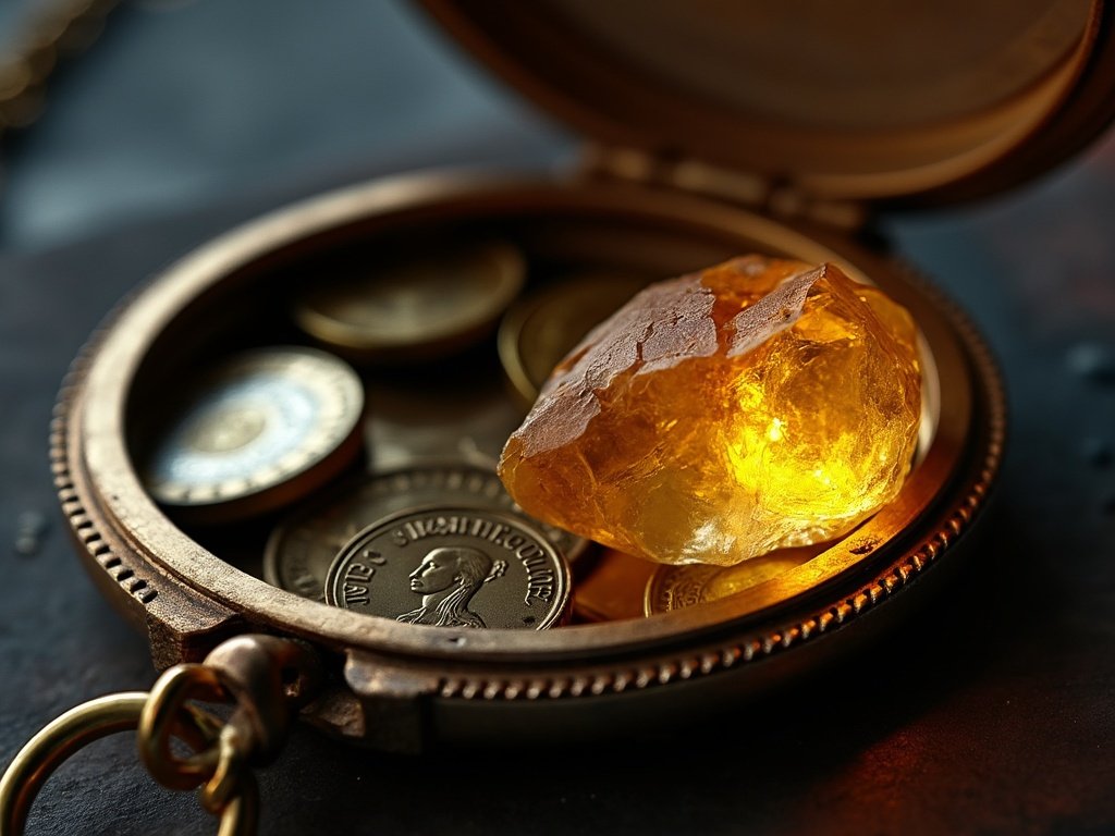 Médaillon contenant une pierre en cristal jaune