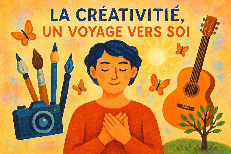 Illustration d_une personne entouree d_outils creatifs