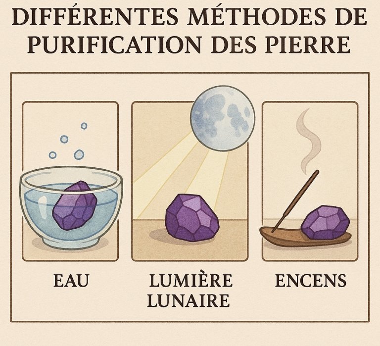 symbolique des pierres Tableau montrant comment purifier les pierres