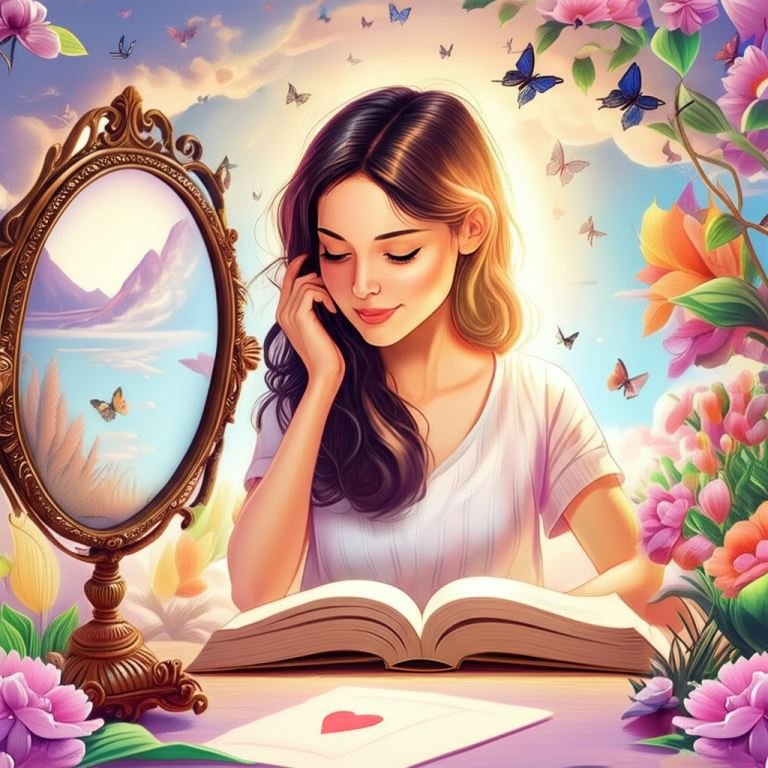 femme lisant devant un miroir