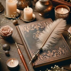 Un carnet de notes vintage avec une plume