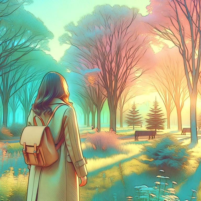 une femme qui marche dans un parc