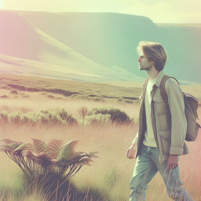 homme marche dans l'herbe