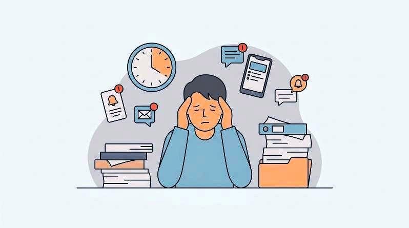 homme se tient la tête  en stress