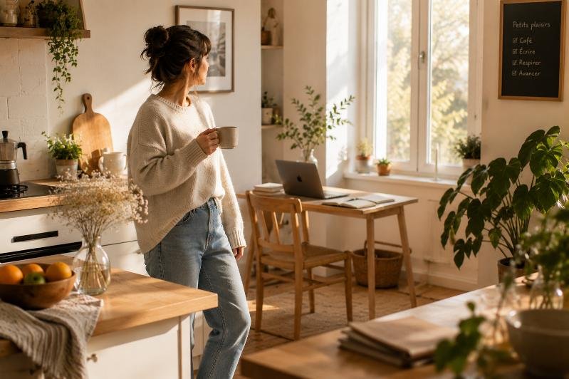 Femme prenant son café le matin
