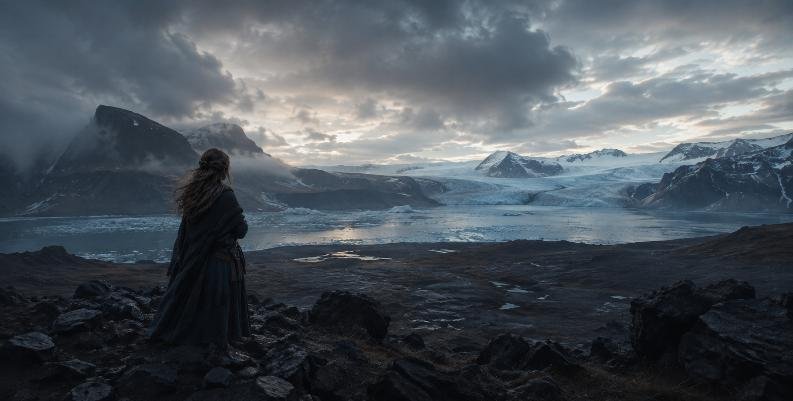 Femme contemplant un glacier
