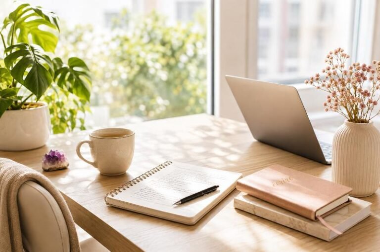 Bureau lumineux avec ordinateur